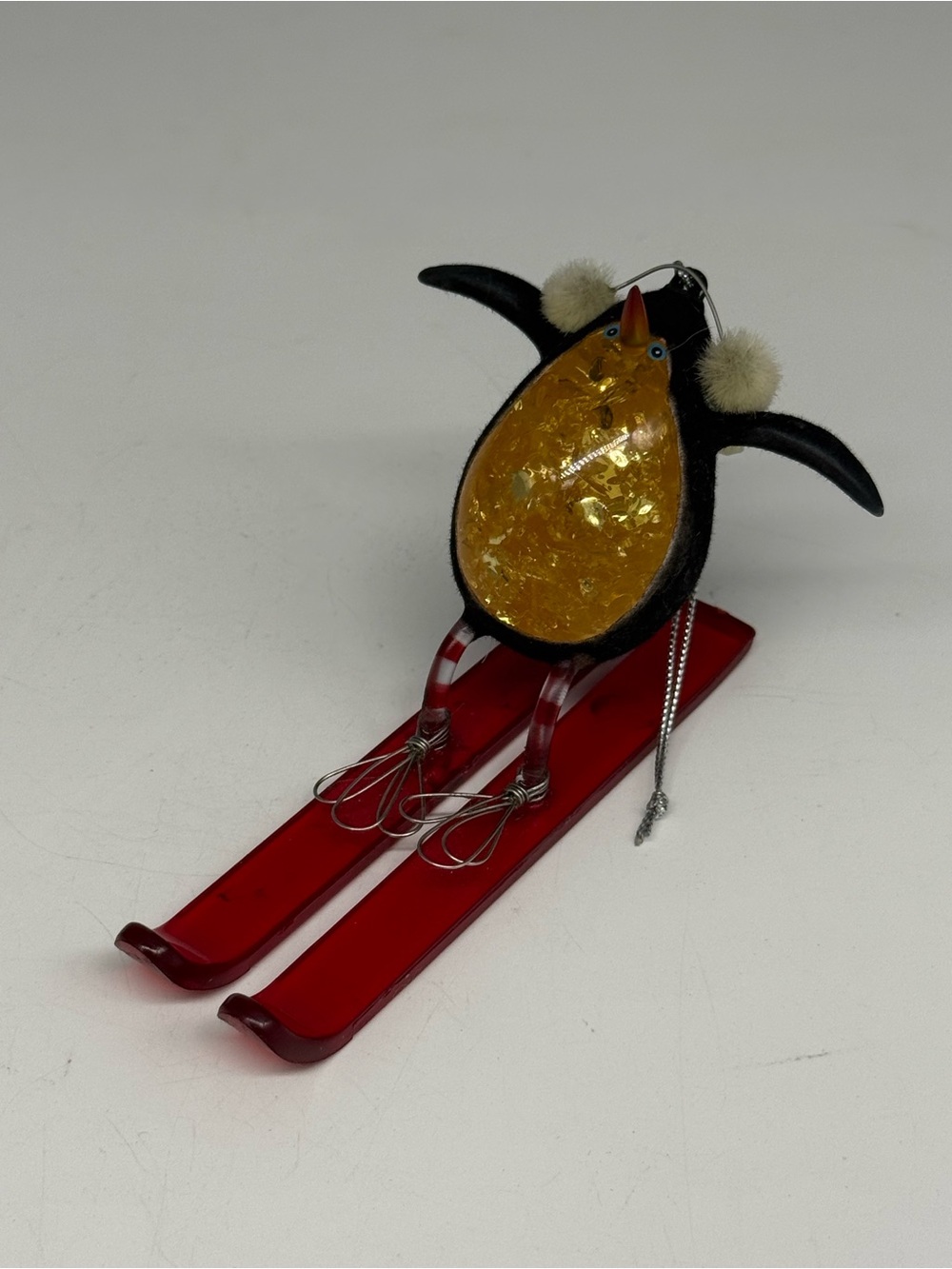 Vintage plastic "Jelly Belly" skiing penguin Christmas ornament by Ice Cap Rare